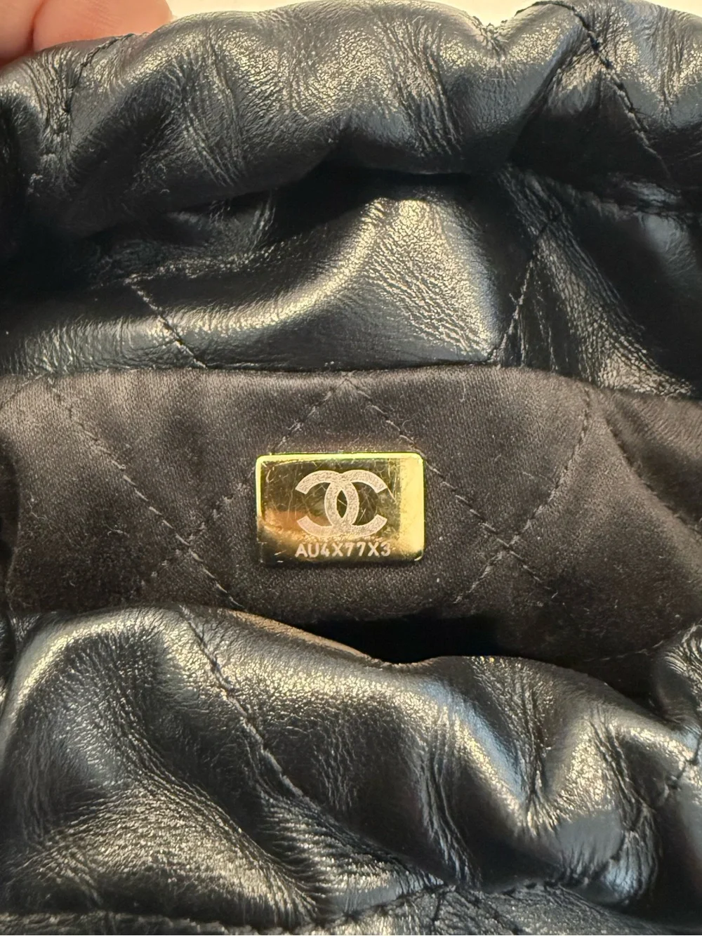 CHANEL 22 Black Quilted Leather Crossbody with Pearl-Trim Chain